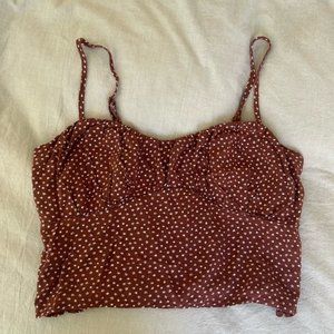 Simple Floral Print Brown Crop Top for Fall